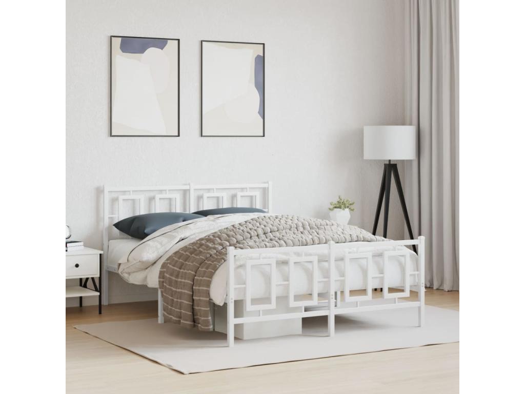 Cadre de lit métal avec tête de lit-pied de lit blanc 140x200 92240JBXI
