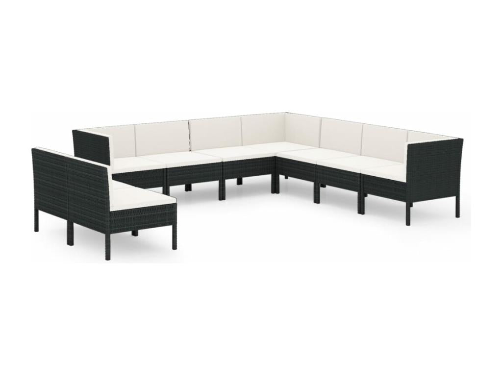 Salon de jardin 9 pcs avec coussins Résine tressée Noir 82486DBUB