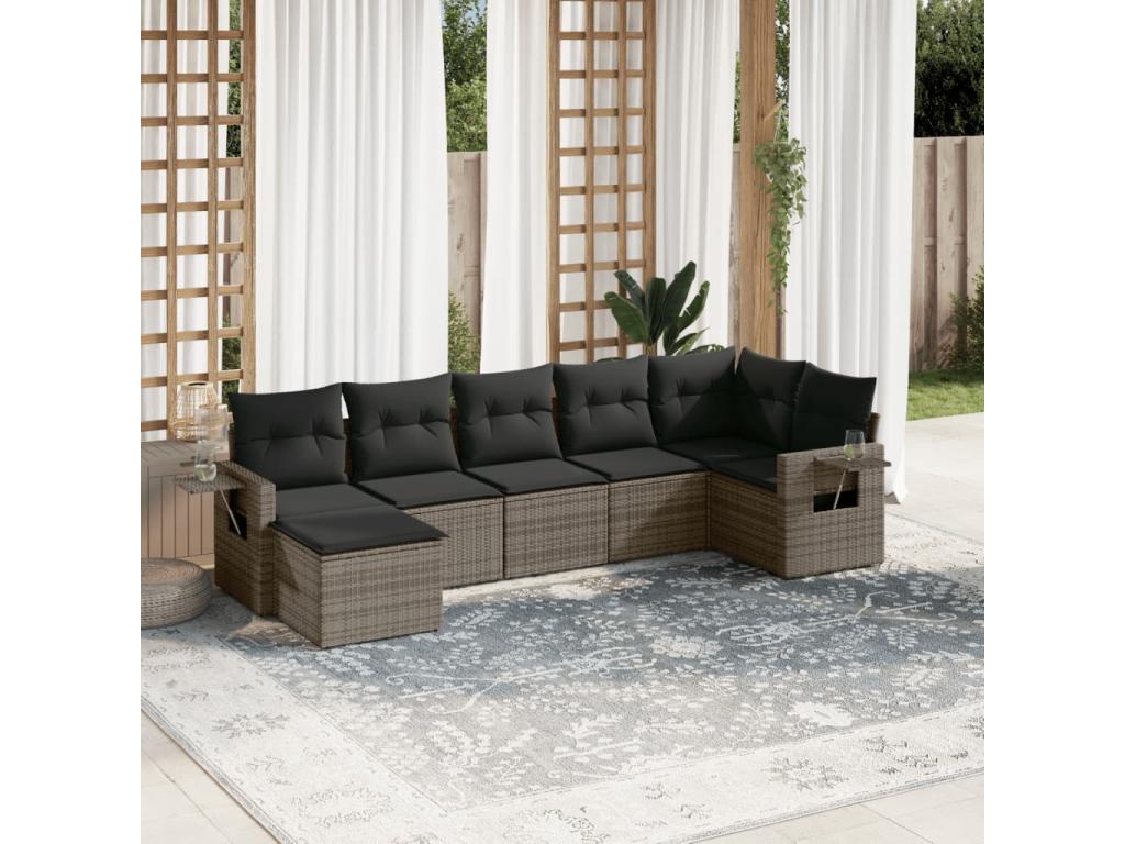 Salon de jardin avec coussins 7 pièces gris résine tressée 60713KECC