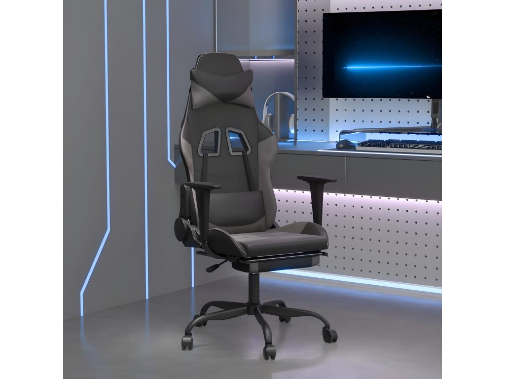 Chaise de jeu de massage avec repos-pied Noir/Gris Similicuir 20132COGT