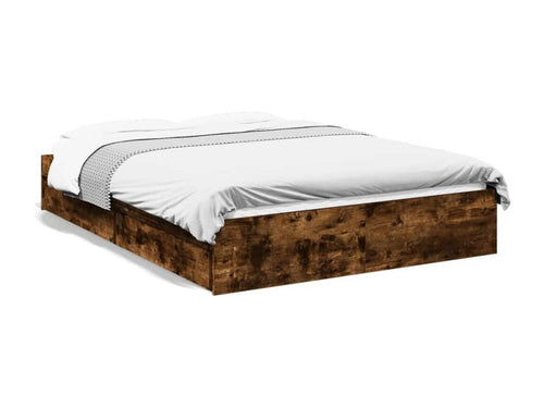 Cadre de lit à tiroirs chêne fumé 135x190 cm bois d'ingénierie 31256STVB