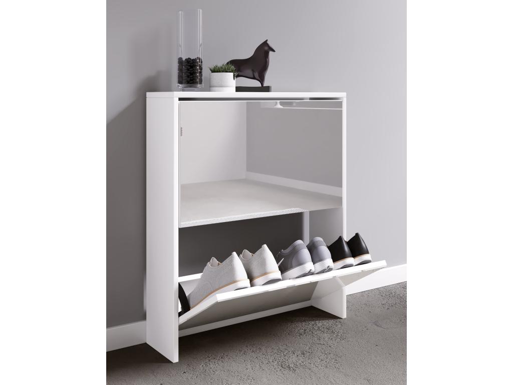 Calmetop armoire à chaussures en bois commode à chaussures étagère à chaussures miroir Stido L blanc 11219OGIR