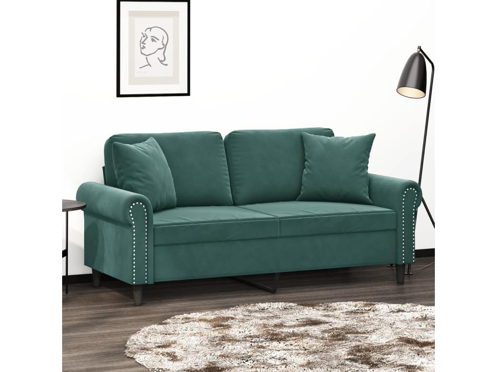 Canapé 2 places avec oreillers vert foncé 140 cm velours 54127ZZVW
