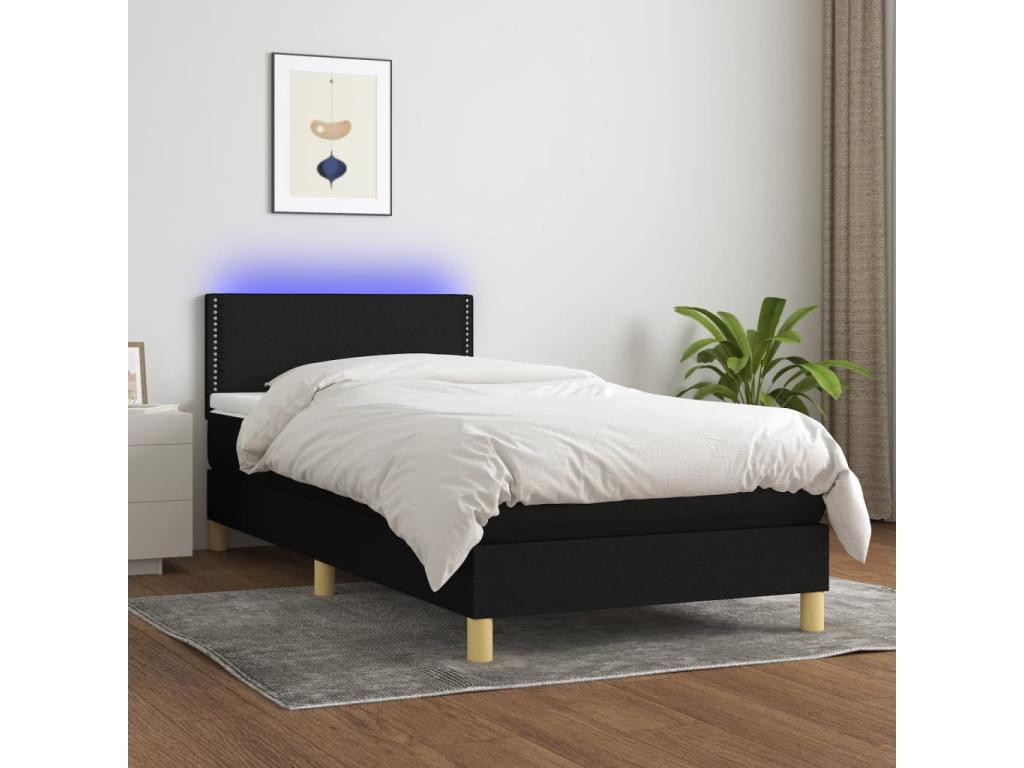 Sommier tapissier avec matelas et LED Noir 100x200 cm Tissu 84024RWEA