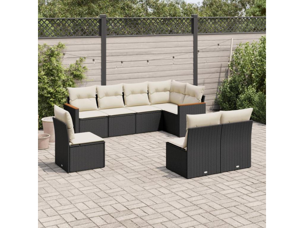 Salon de jardin 8 pcs avec coussins noir résine tressée 82843WJKZ