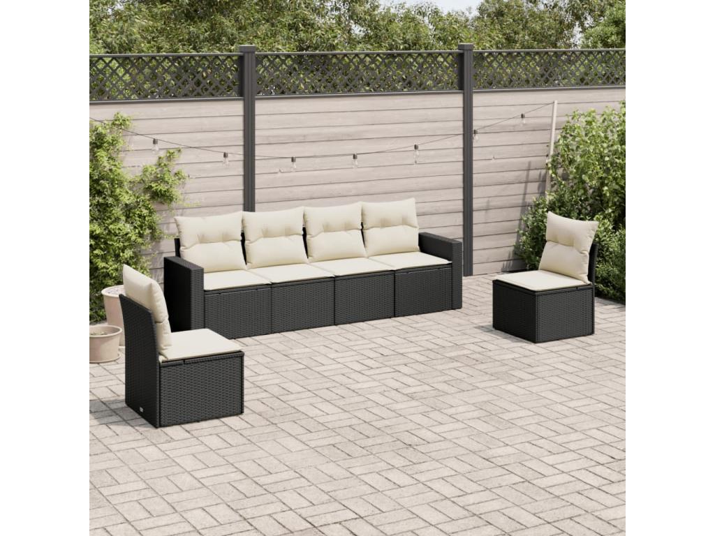 Salon de jardin 6 pcs avec coussins noir résine tressée 00682ZQDO