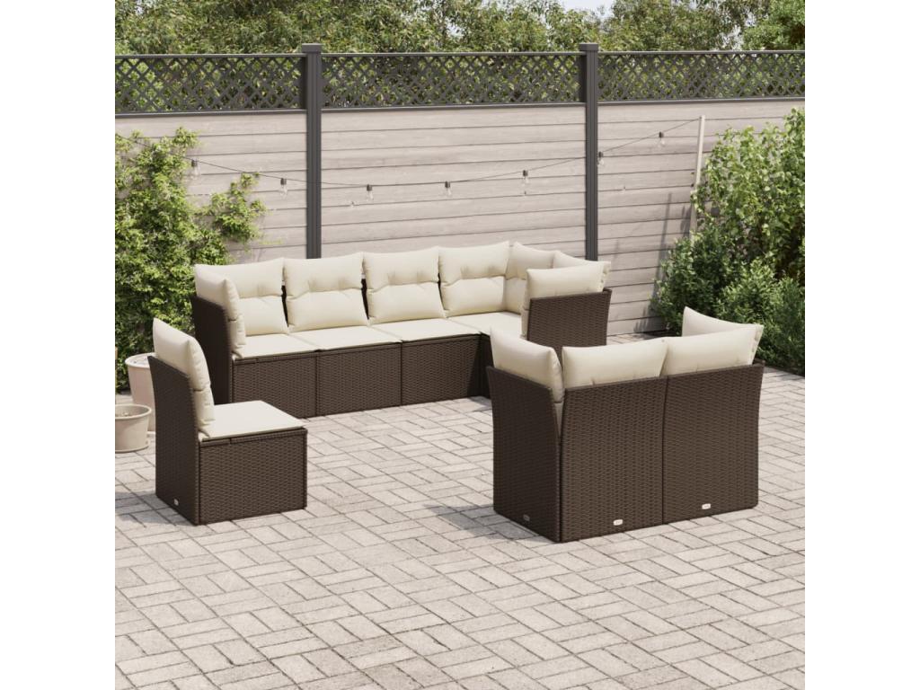 Salon de jardin 8 pcs avec coussins marron résine tressée 29341AHLU