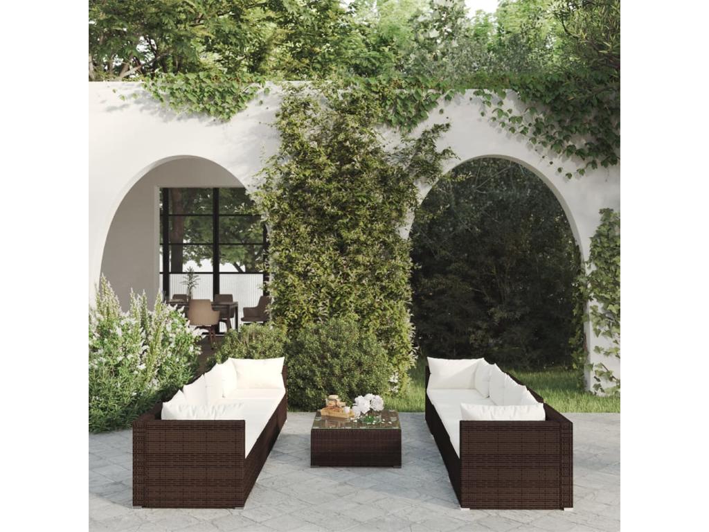 Salon de jardin 9 pcs avec coussins Résine tressée Marron 23 89897WVRF