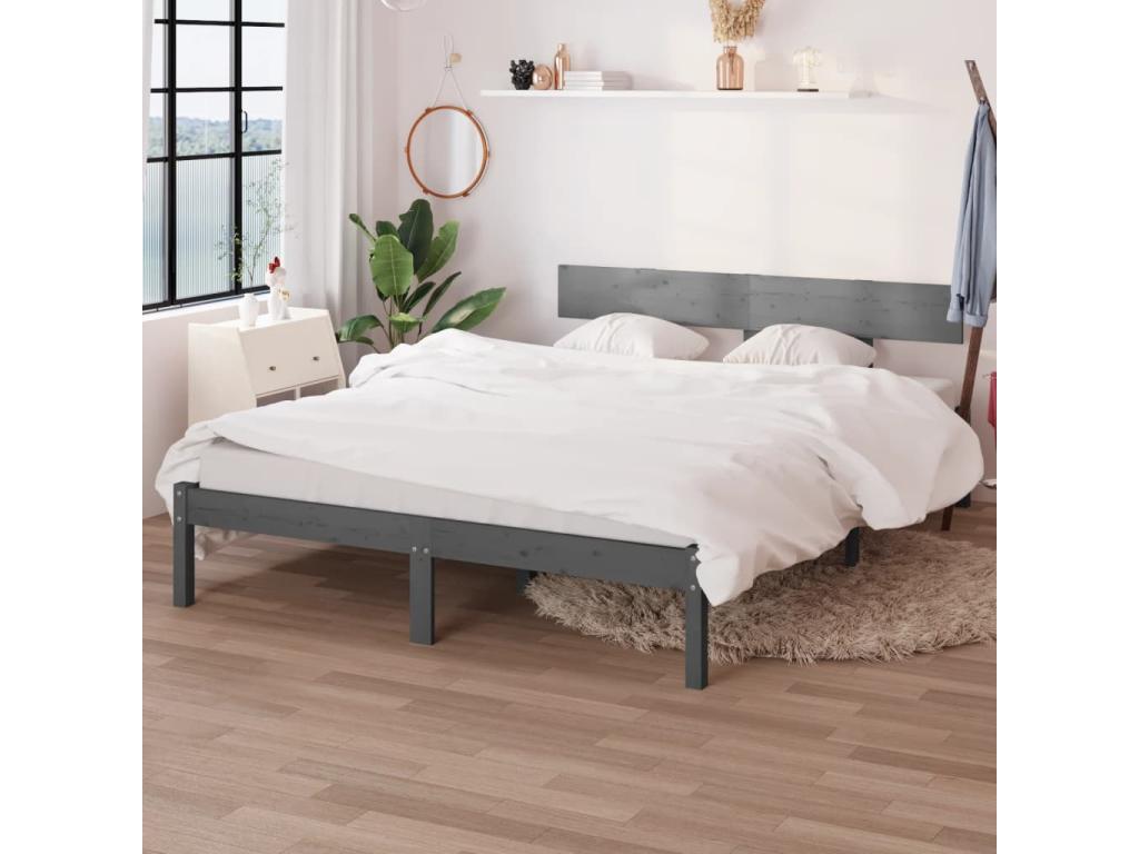 Cadre de lit Gris Bois de pin massif 160x200 cm 05301KUPL