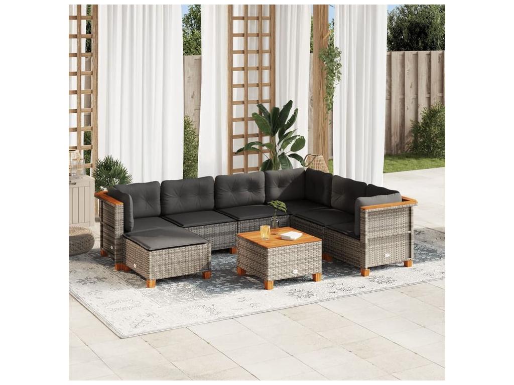 Salon de jardin 8 pcs avec coussins gris résine tressée 81472HOXW