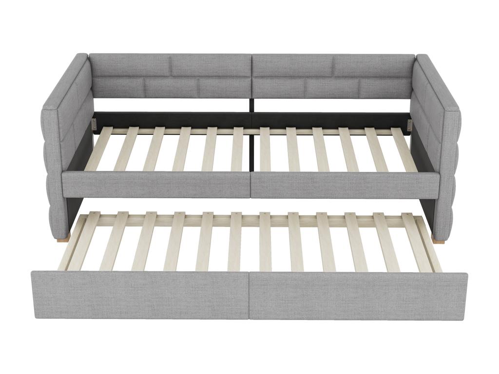 Lit gigogne 90x200 cm 90x190 cm - Tissu en lin - Sommier à Calmetop - Coloris gris 88722IRBC