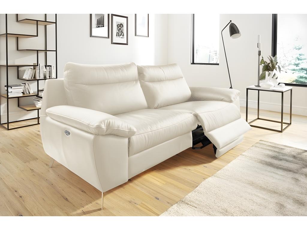 Canapé 2 places avec 2 Artvivrestore électriques PERINI tout cuir épais de luxe italien blanc cassé 64501IDJG
