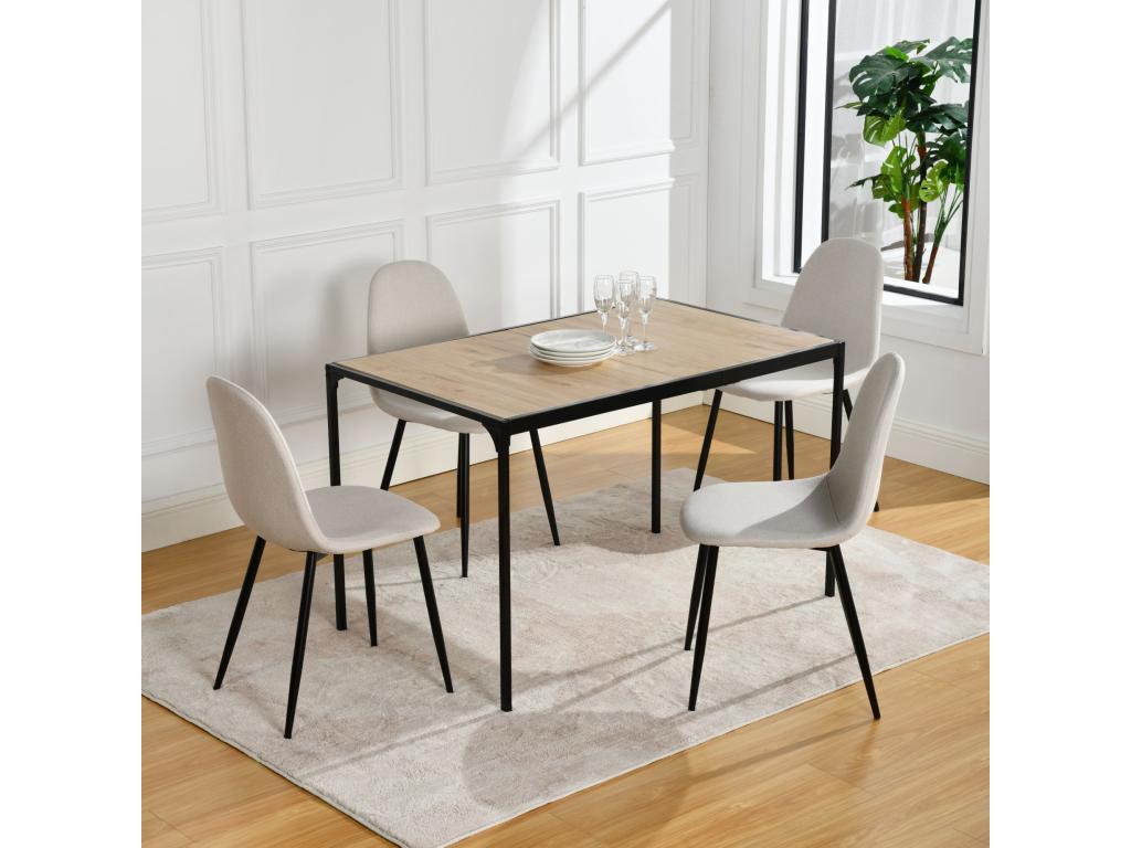 Artvivrestore Ensemble de table et 4 chaises effet bois blanc et noirs MILLIKEN 120 Artvivrestore CHARLTON Artvivrestore BEIGE NOIR PIED 44731TGHO