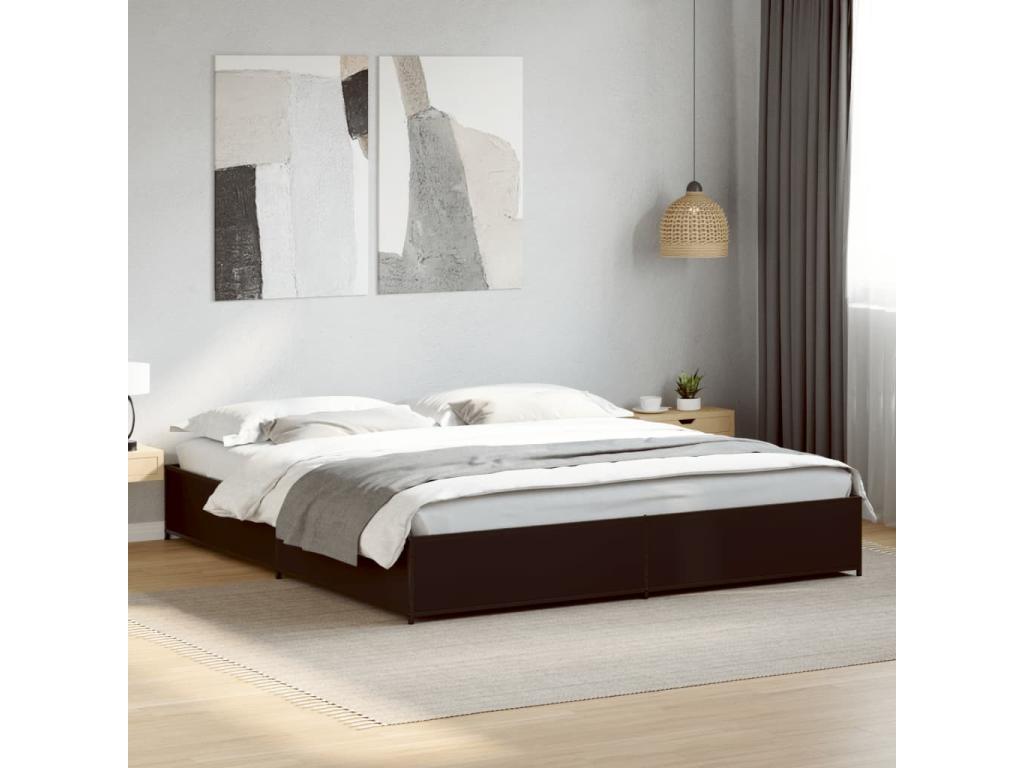 Cadre de lit noir 180x200 cm bois d'ingénierie et métal 75964UTMD
