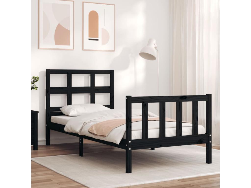 Cadre de lit sans matelas noir bois de pin massif 28037VXXU