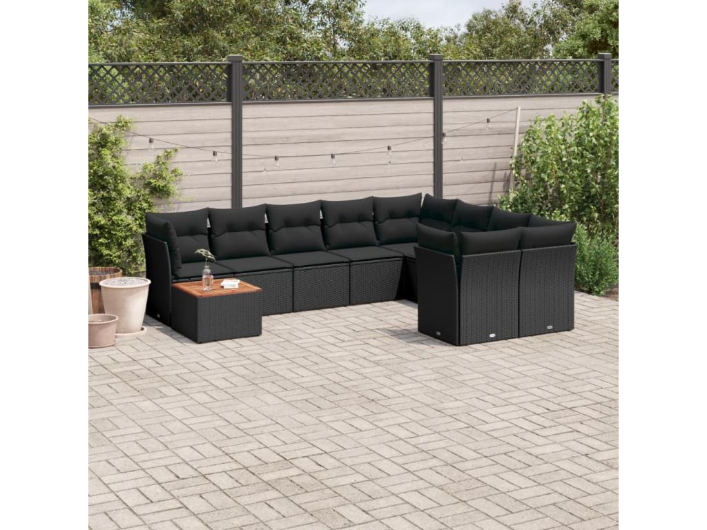 Salon de jardin 10 pcs avec coussins noir résine tressée 87949YUBQ