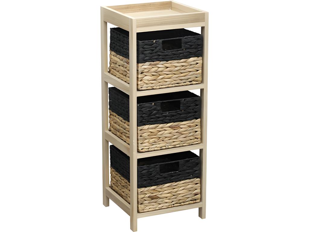 Chiffonnier en bois 3 paniers jacinthe naturel et noir 76016FXMH