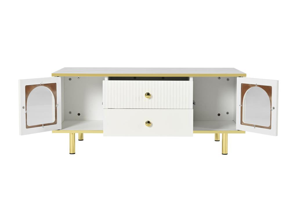 Table basse moderne avec rangements et LED - plateau à motif de marbre - Blanc 18337OHBJ