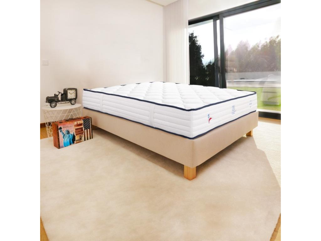 Ensemble Matelas Nidchicshop 27 cm ressorts ensachés ferme face été/hiver sommier beige ep20cm 90x190cm 15954WHOE