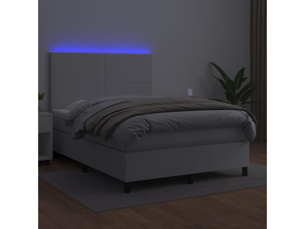 Sommier tapissier et matelas et LED Blanc 140x200 cm Similicuir 97667AZIJ