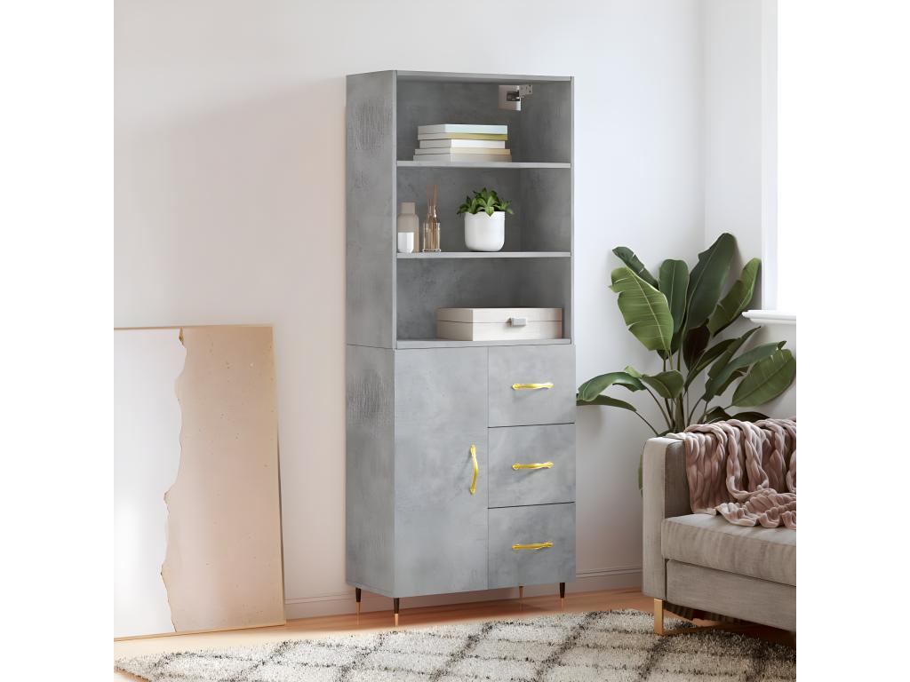 Buffet haut Gris béton 69,5x34x180 cm Bois d'ingénierie 13381ADHE