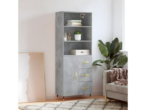 Buffet haut Gris béton 69,5x34x180 cm Bois d'ingénierie 13381ADHE