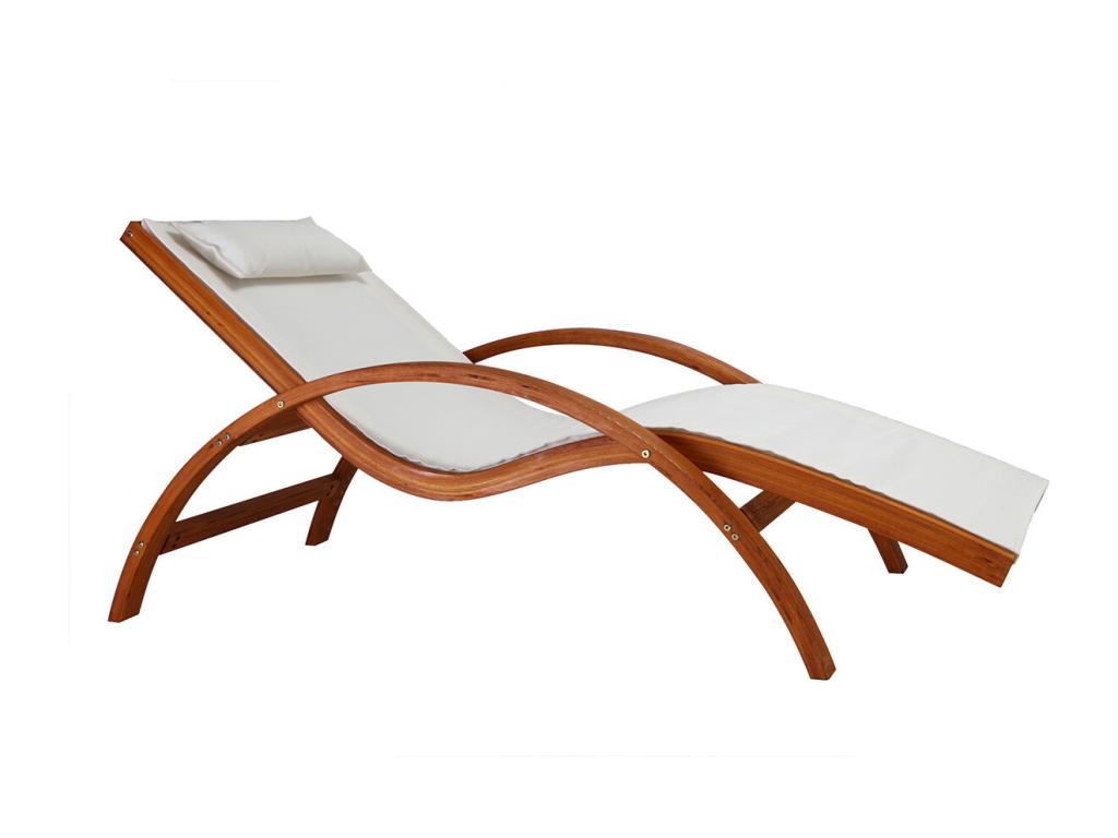 Chaise longue bain de soleil blanc cassé et bois massif Calmetop 24759FLUW