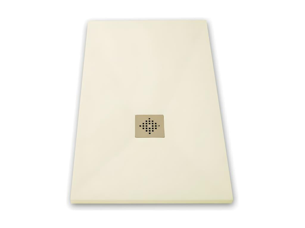 Receveur de douche 90x130 cm extra plat PURE en résine surface ardoisée beige Grille inox 34775JOFB