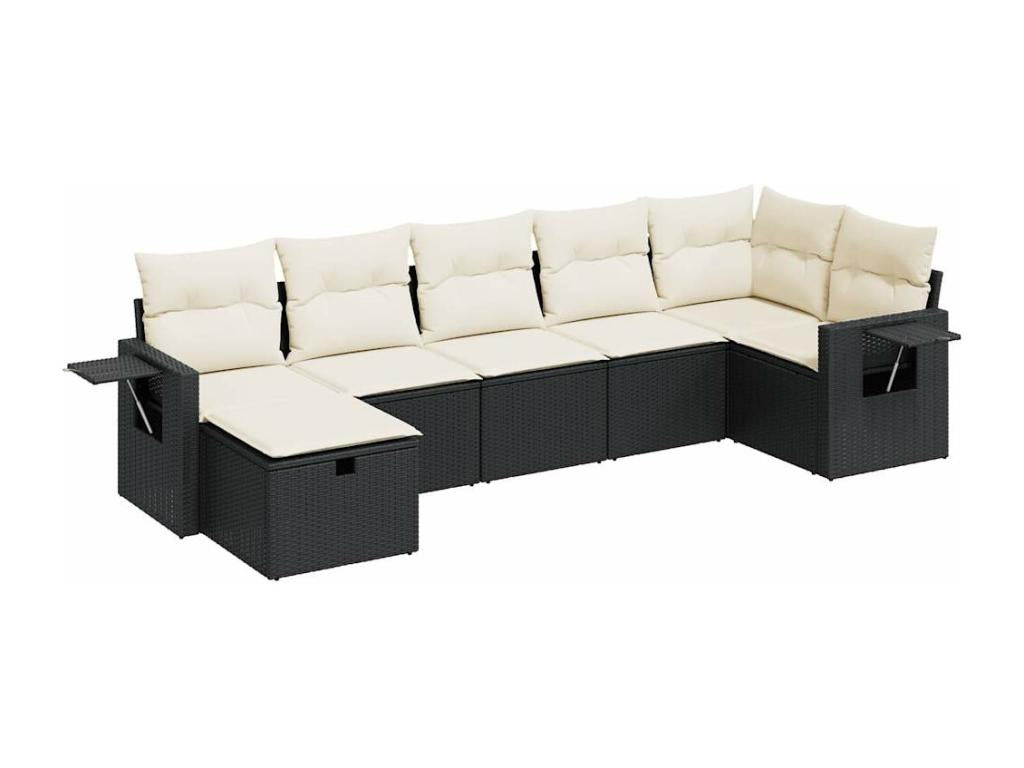 Salon de jardin 7 pièces avec coussins noir résine tressée 37280FOZD