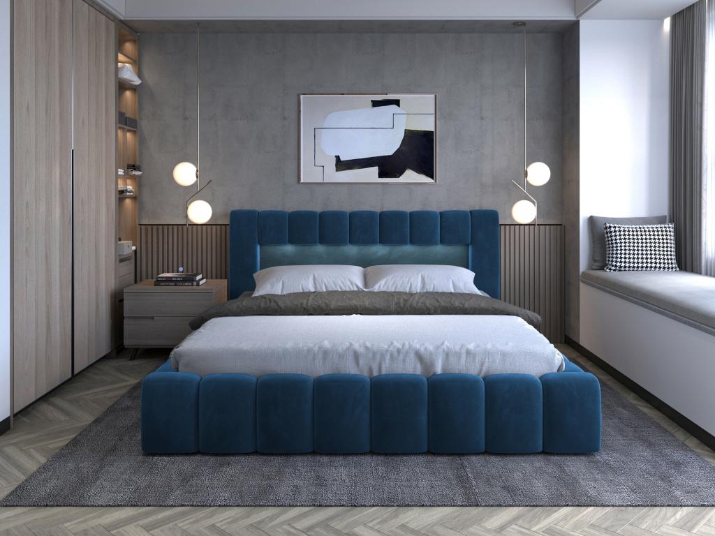 Lit design avec coffre tapissé velours Artvivrestore-Couleur Bleu pétrole-160x200 42521JPGQ