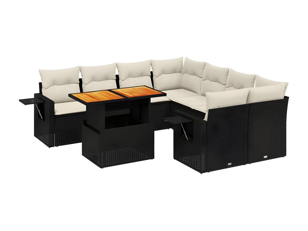 Salon de jardin 9 pcs avec coussins noir résine tressée 34891BEDT