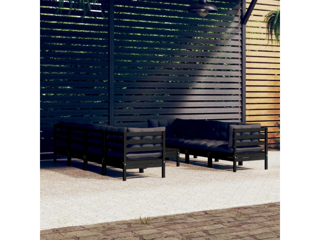 Salon de jardin 9 pcs avec coussins Bois de pin massif 2 21415TODU