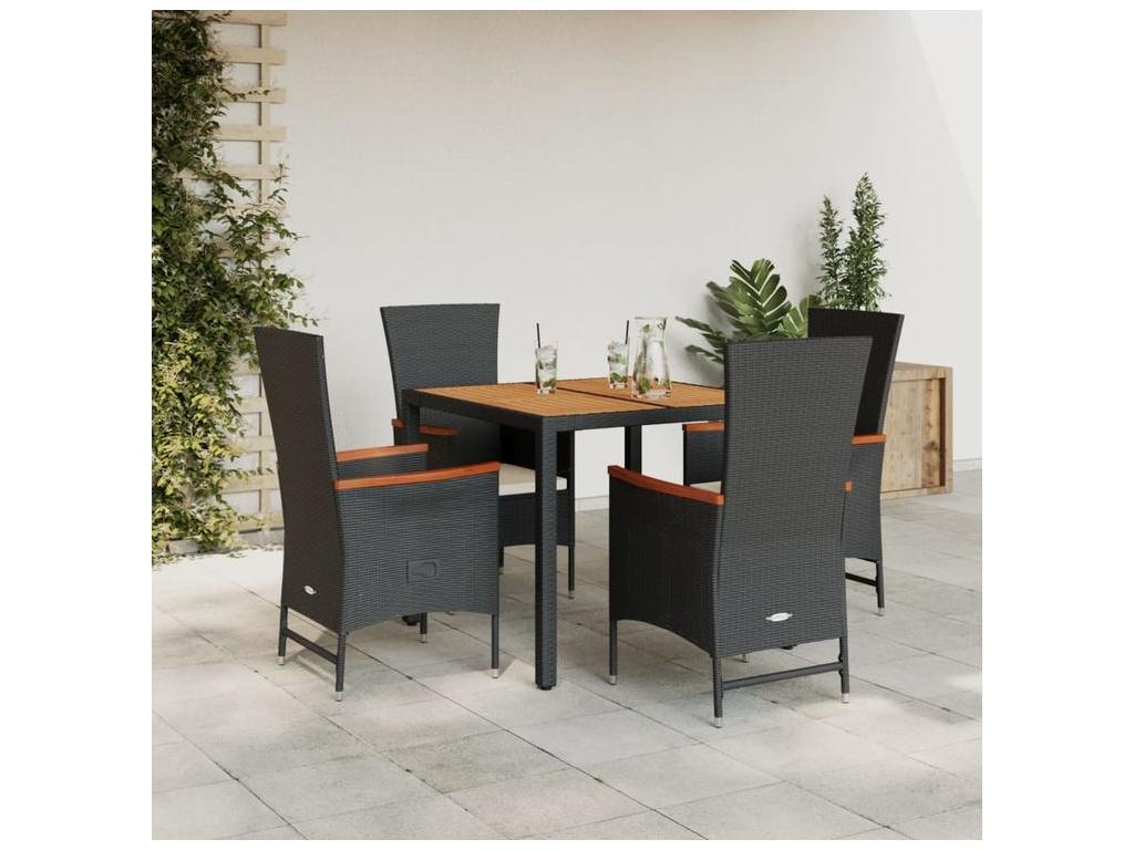 Ensemble à manger de jardin coussins 5pcs Noir Résine tressée 62422EWCX