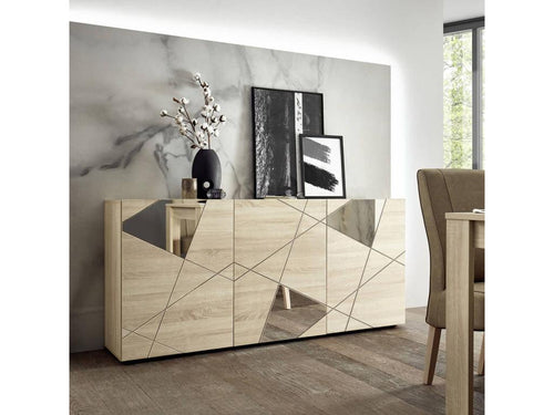 Artvivrestore - Buffet 3 Portes Finition Bois Artvivrestore avec Sérigraphies et Miroirs 82332OMYH