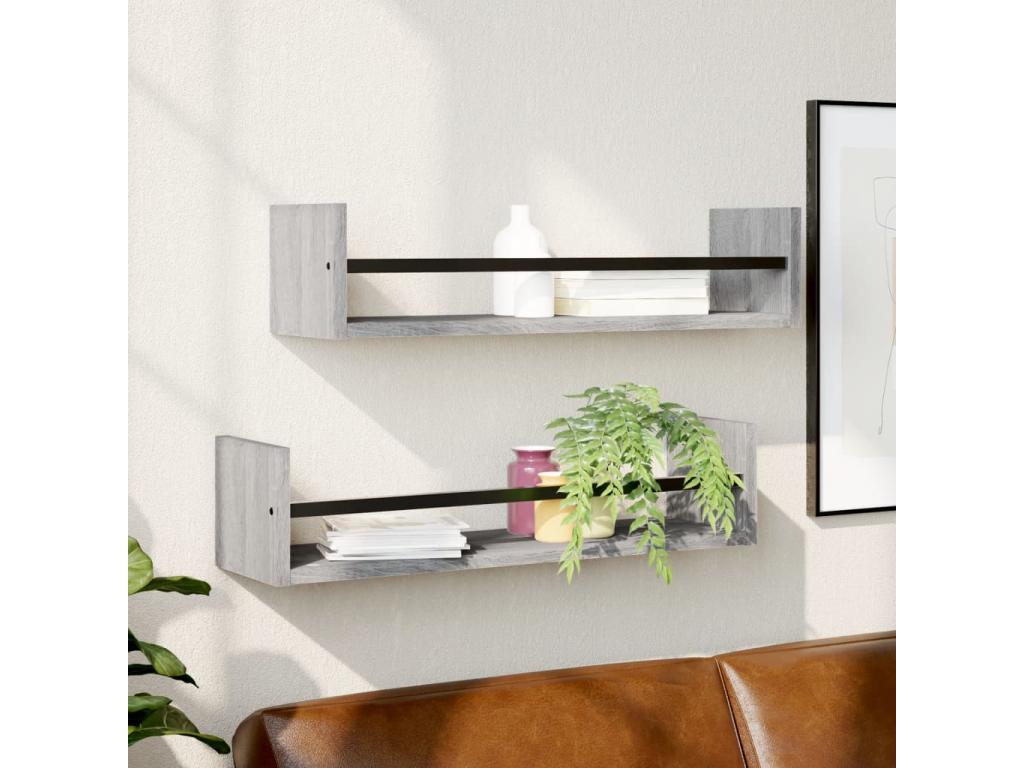 Etagères murales avec barres 2 pcs Calmetop gris 60x16x14 45480FMRW