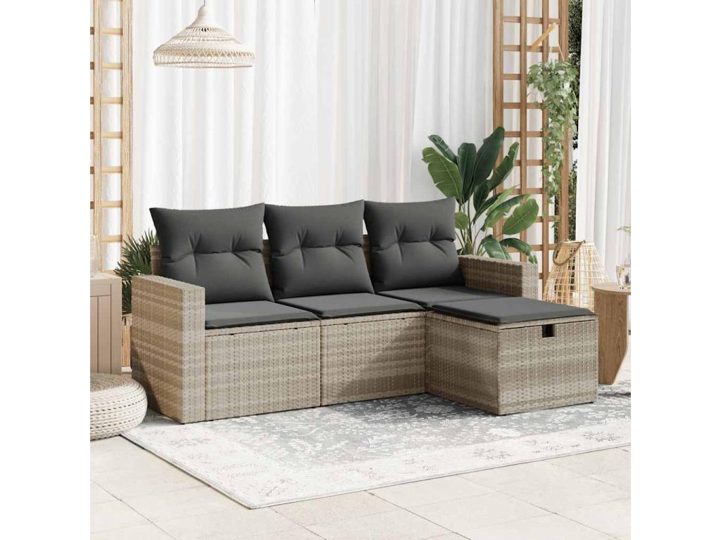 Salon de jardin 4 pcs avec coussins gris clair résine tressée 61631QSIP