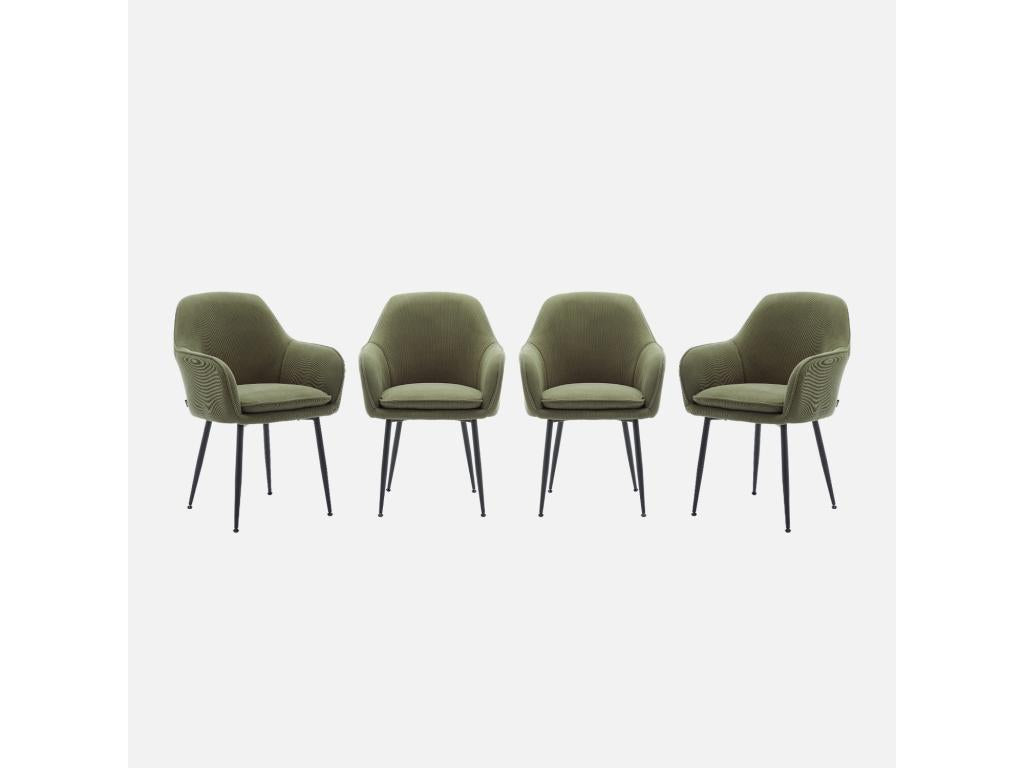 Lot de 4 fauteuils en velours orienté kaki foncé et pieds en métal noir mat- L 57 x P 59 x H 84.5cm 60731AKUC