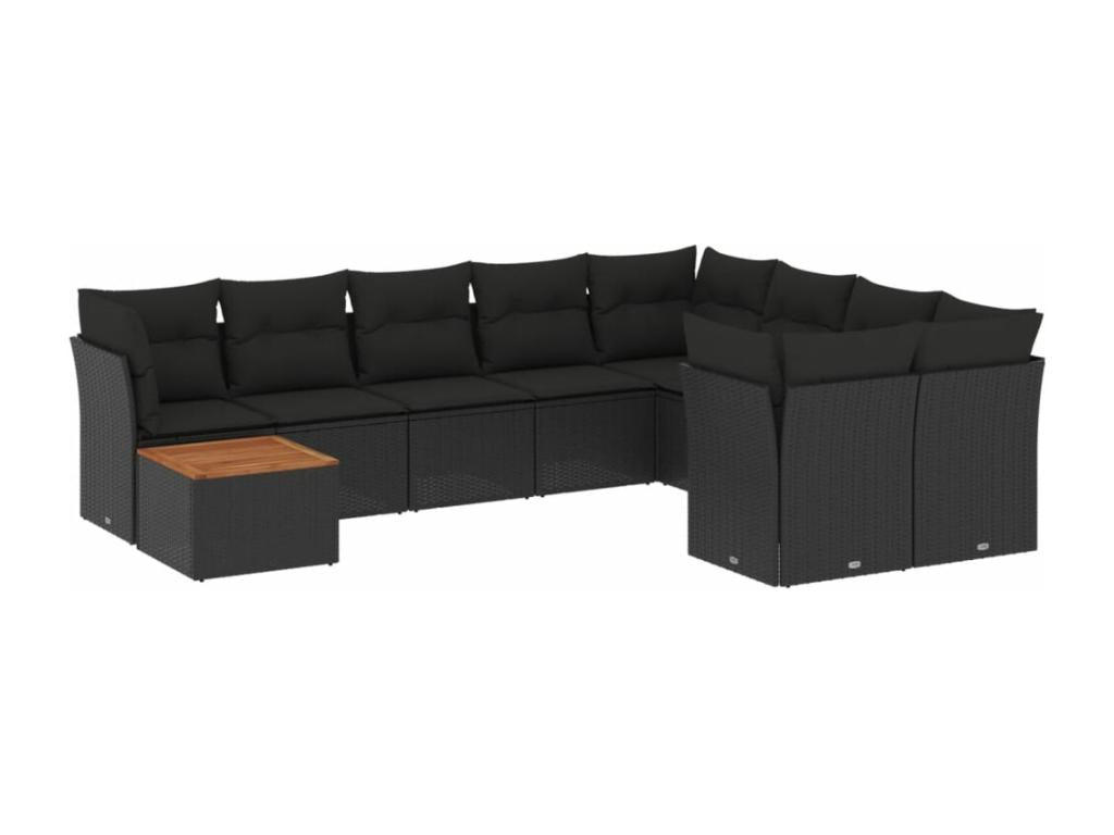 Salon de jardin 10 pcs avec coussins noir résine tressée 87949YUBQ