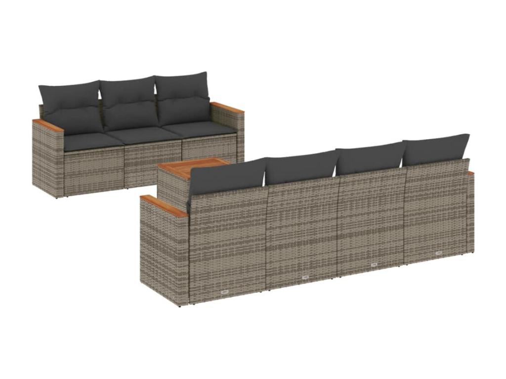Salon de jardin 8 pcs avec coussins gris résine tressée 74570JZDU