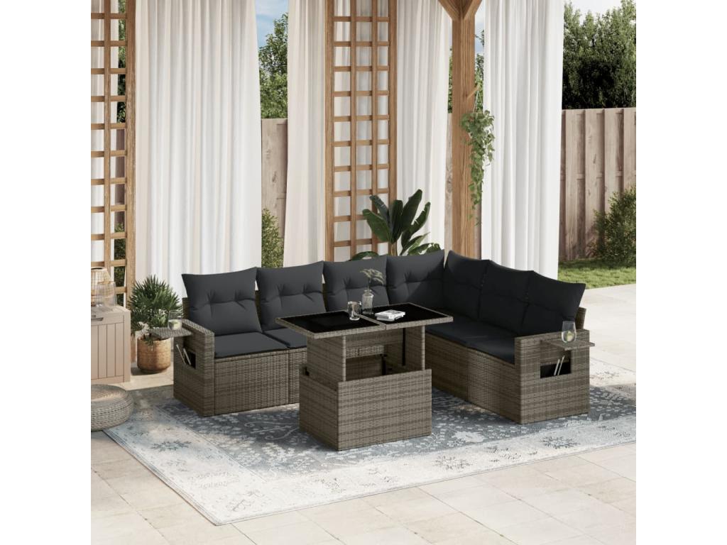 Salon de jardin avec coussins 7 pcs gris résine tressée 45872XXKH