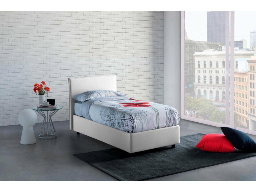 Lit simple Calmetop Lit coffre avec revêtement en tissu Made in Italy Ouverture frontale adaptée pour matelas 90x190 cm Blanc 89193IQQD