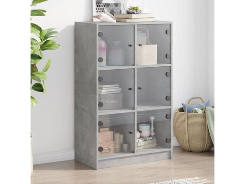 Buffet haut avec portes gris béton 68x37x109 cm bois ingénierie 94018ZYSD