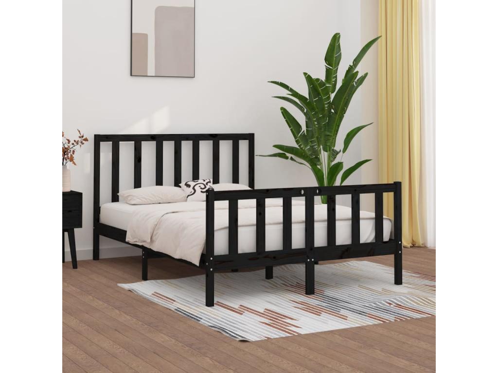 Cadre de lit Noir Bois massif 140x190 cm 86591DKAR