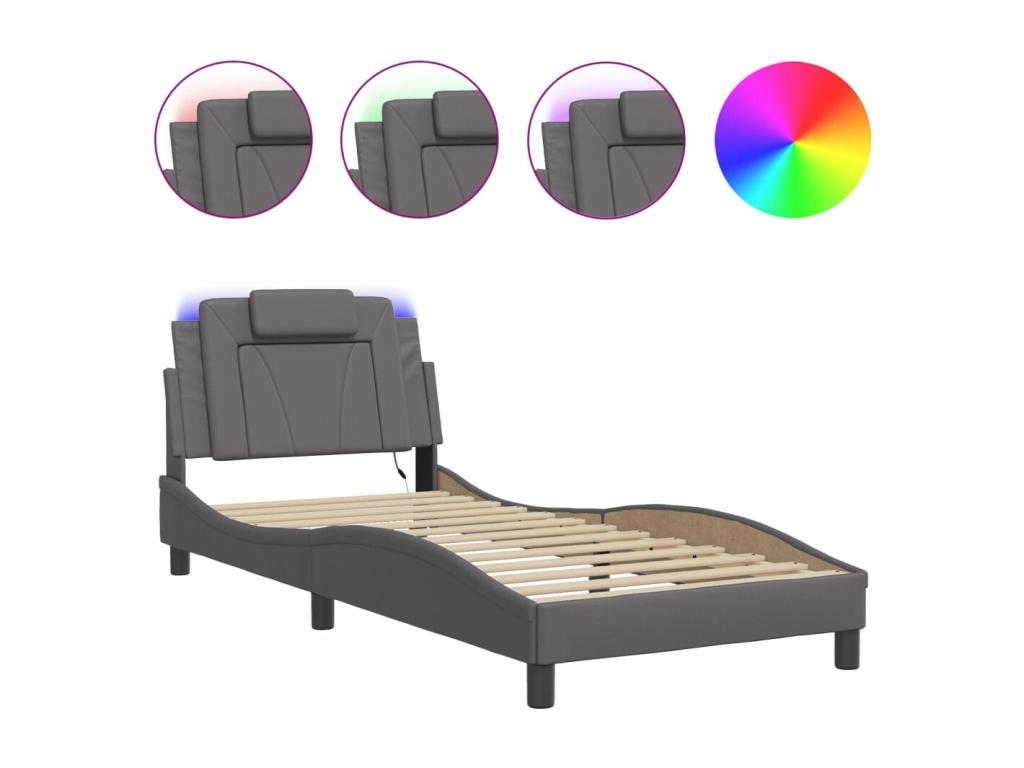 Cadre de lit avec Calmetopères LED gris 90x190 cm similicuir 82668CWBP