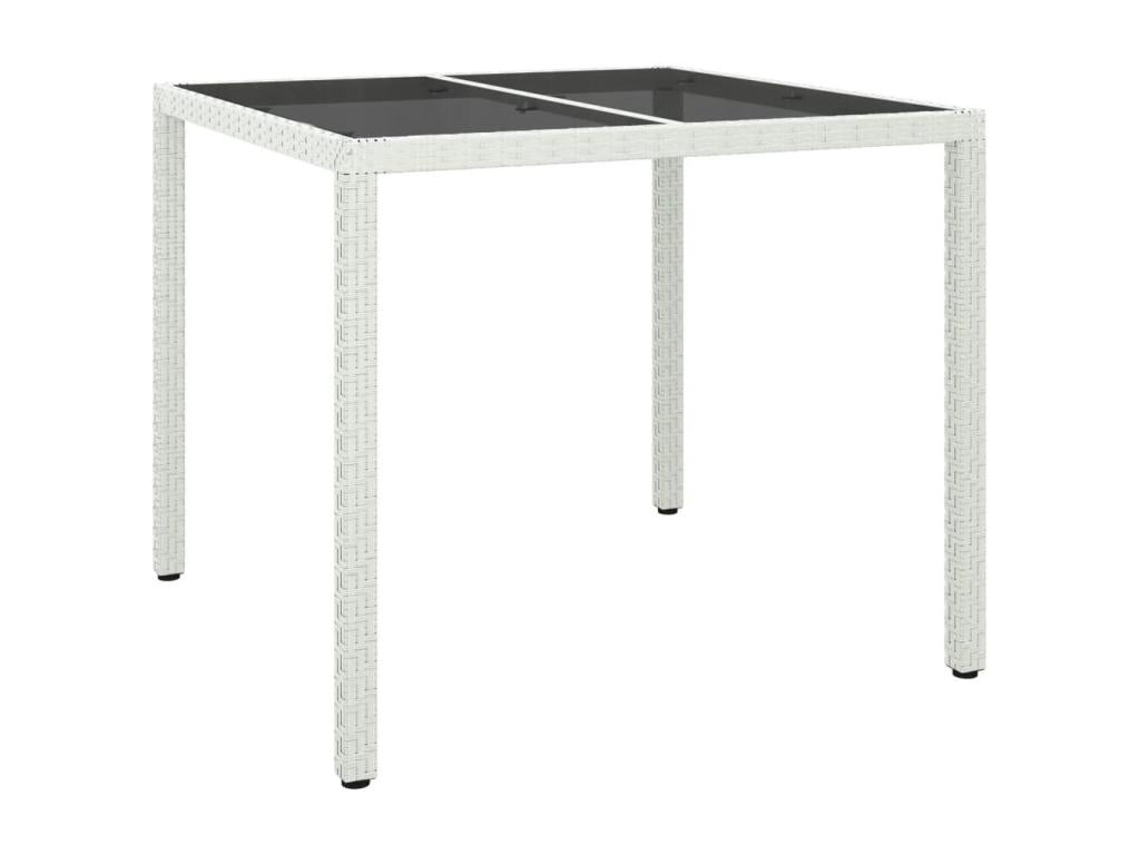 Table de jardin 90x90x75cm Verre trempé et résine tressée Blanc 93664PNUF