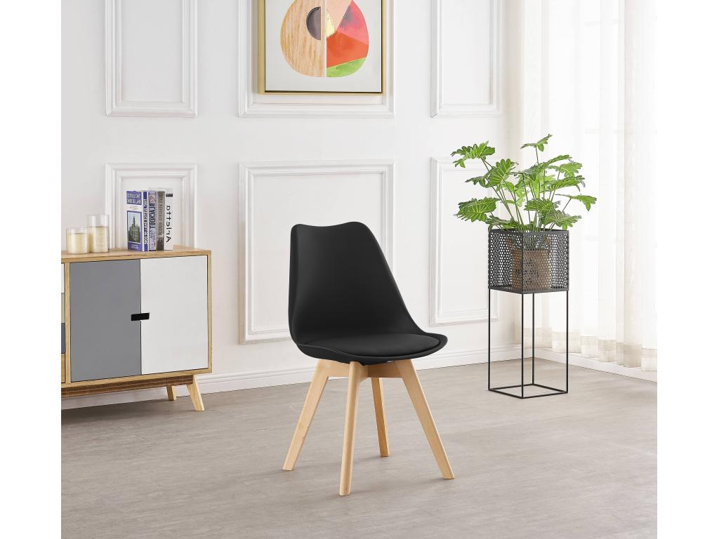 Calmetop - Ensemble Salle à Manger Moderne - Table Effet Chêne 4 Chaises Noires - Design Scandinave 90618ZSPG