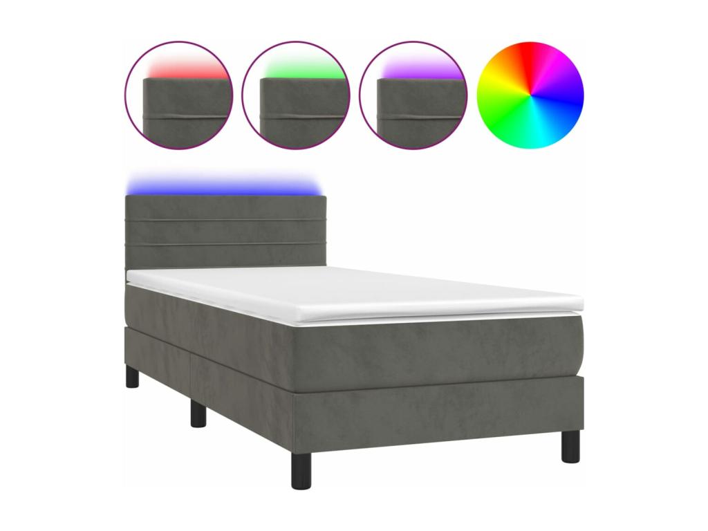 Sommier à Calmetop de lit et matelas et LED Gris foncé 80x200 64585UUTX
