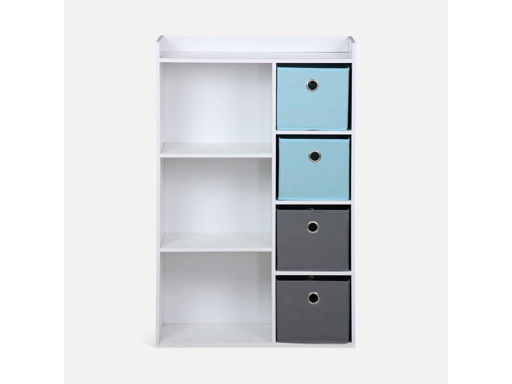 Meuble de rangement pour enfant- blanc - Artvivrestore - avec 7 compartiments et 4 paniers gris et bleus 37208CUJB