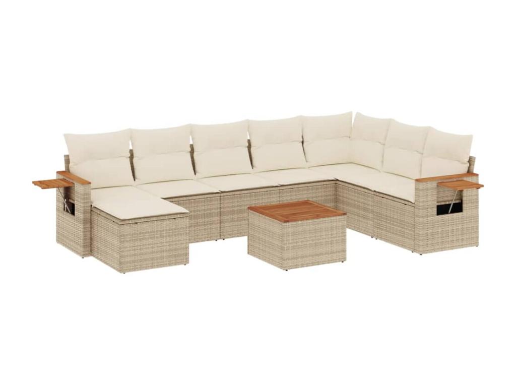 Salon de jardin avec coussins 9 pièces beige résine tressée 88250SQGQ