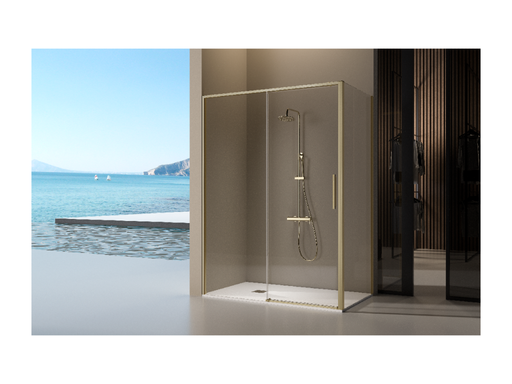 Paroi de douche dorée fixe porte coulissante Artvivrestore ou brossé 145-147.6 cm 40536HKWJ